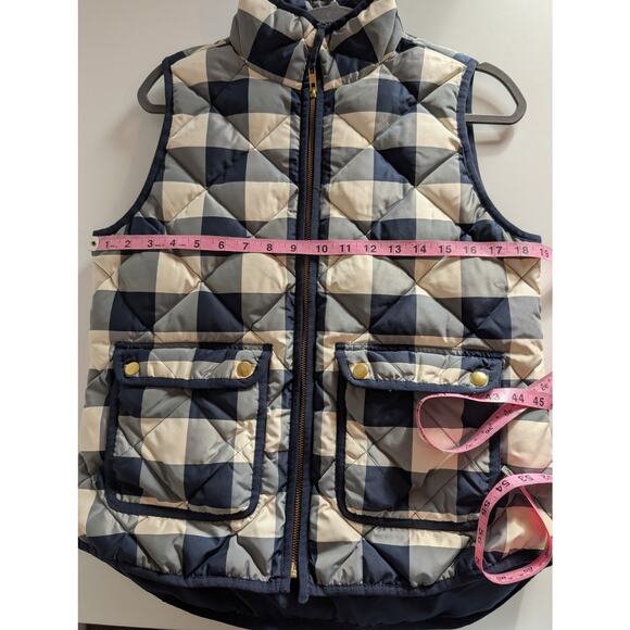 J Crew Excursion Vest Plaid Check Down Filled Quilted Fall Blue White Size S - Picture 12 of 13